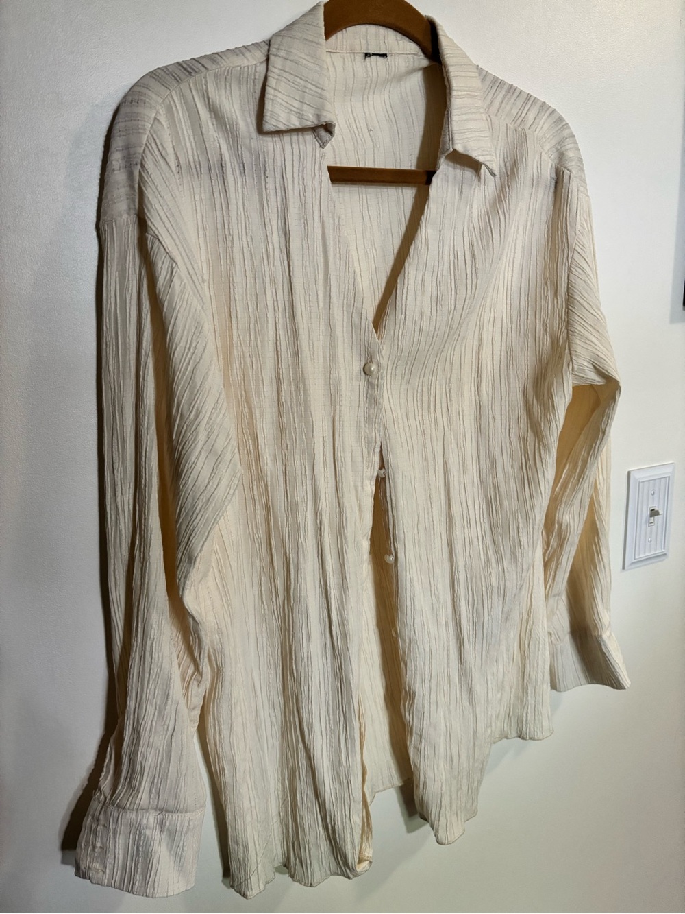 Lightweight Textured Button-Down Shirt in Cream